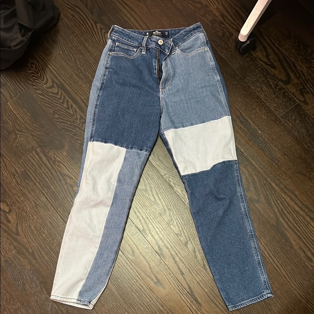 Hollister Blue Straight Leg Jeans with Asymmetrical Design